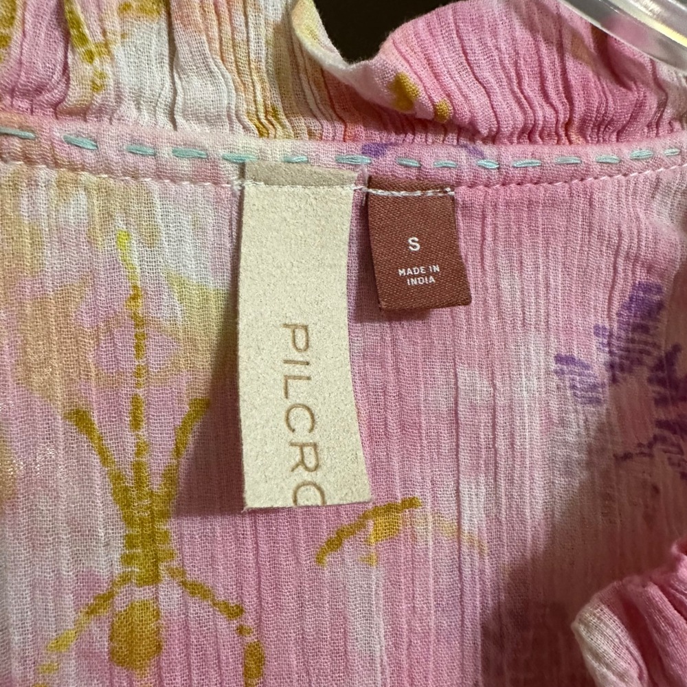 Pilcro The Tavi Blouse Pink Light Blue tie-dye Floral‎ Sz S Boho Fairy Gypsy - Picture 6 of 9